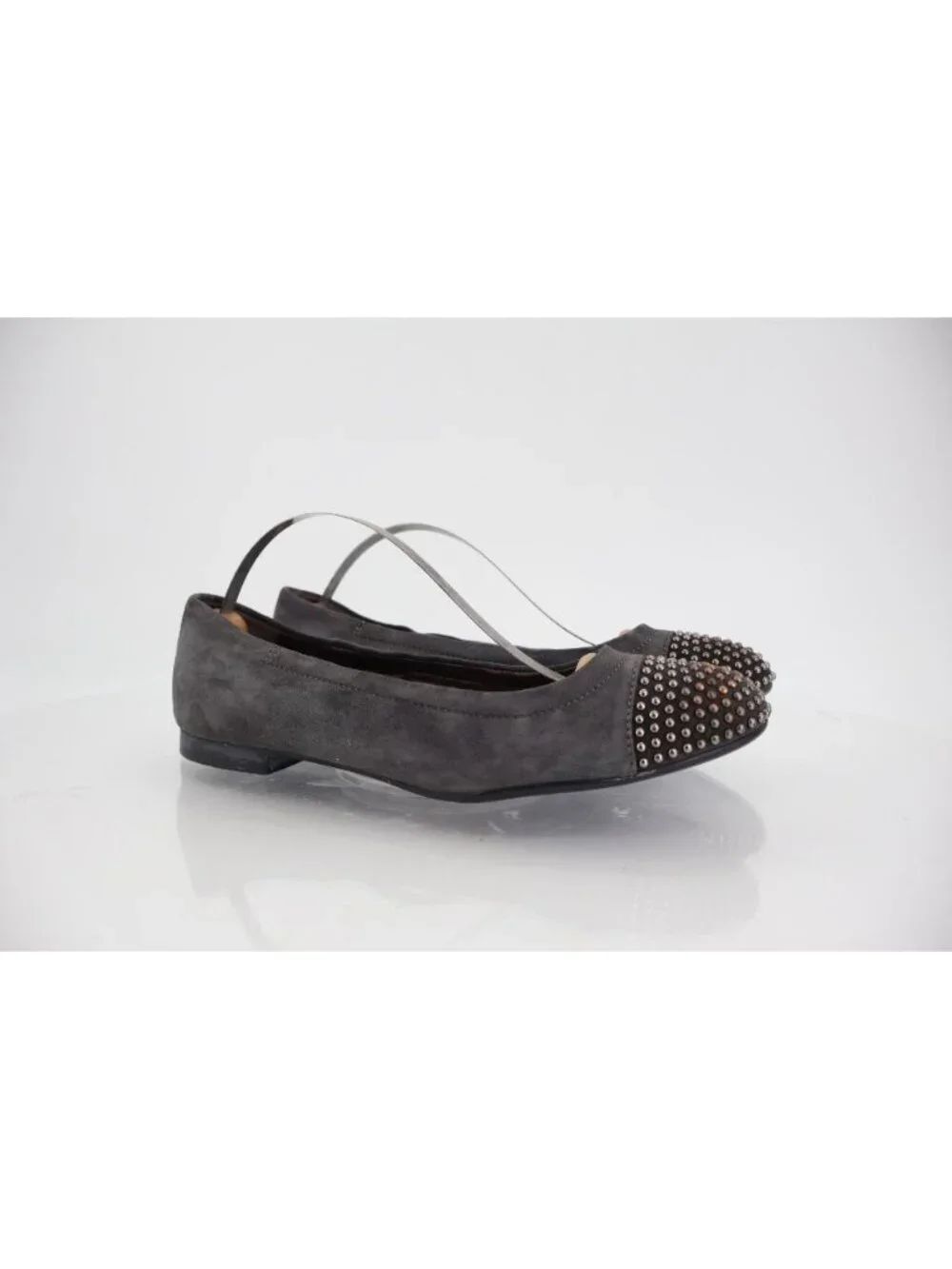 AGL Womens Ballet Ballet Flat Size 36.5 6.5 Gray Leather Studded Cap Toe Italy